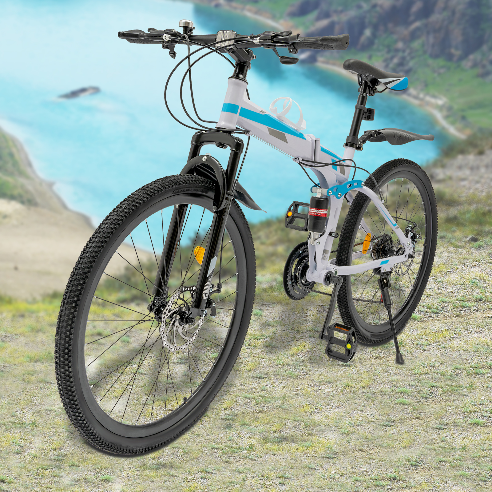 Blue&White Mountain Bike With  - Mountain Biking Accessories avis et prix